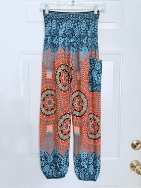 EUC Earthbound Boho Harem Pants in Teal & Coral Small